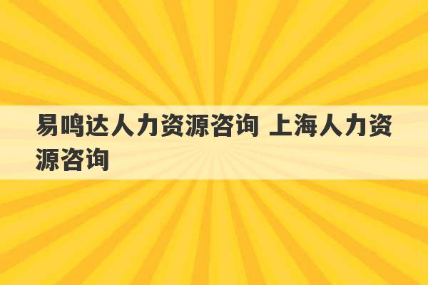 易鸣达人力资源咨询 上海人力资源咨询