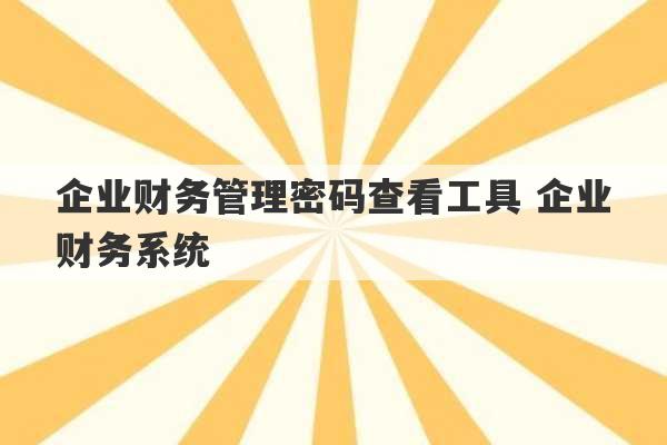 企业财务管理密码查看工具 企业财务系统