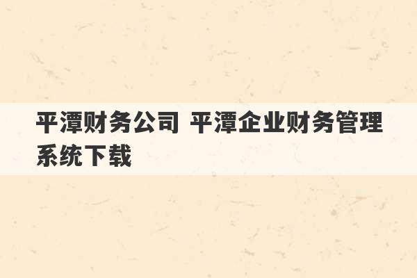 平潭财务公司 平潭企业财务管理系统下载