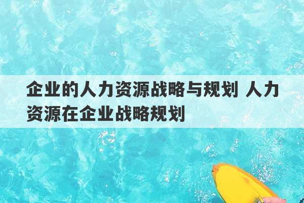 企业的人力资源战略与规划 人力资源在企业战略规划