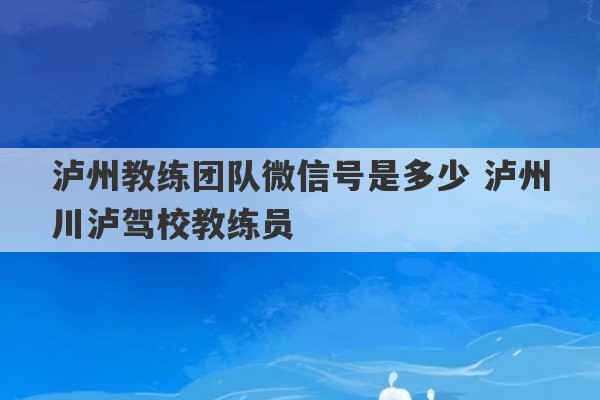 泸州教练团队微信号是多少 泸州川泸驾校教练员