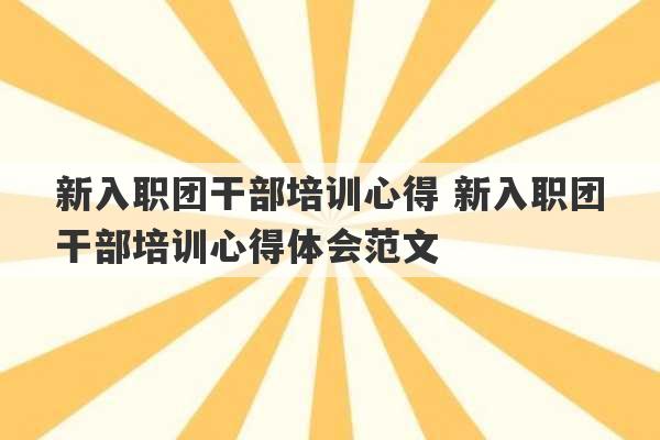 新入职团干部培训心得 新入职团干部培训心得体会范文