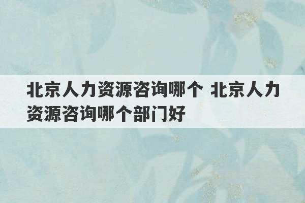 北京人力资源咨询哪个 北京人力资源咨询哪个部门好