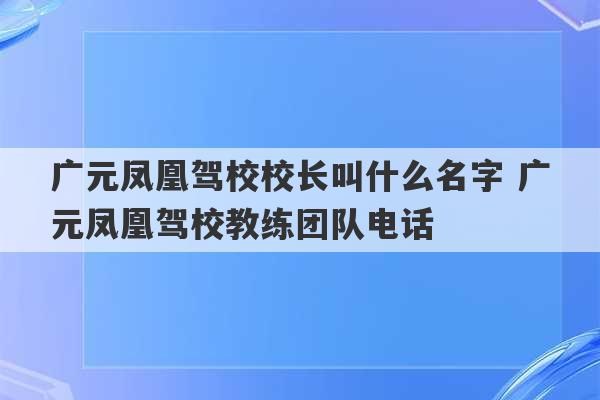 广元凤凰驾校校长叫什么名字 广元凤凰驾校教练团队电话