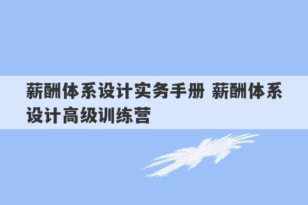 薪酬体系设计实务手册 薪酬体系设计高级训练营