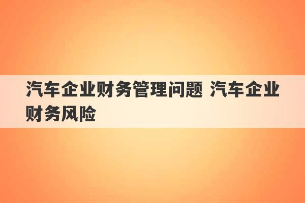 汽车企业财务管理问题 汽车企业财务风险