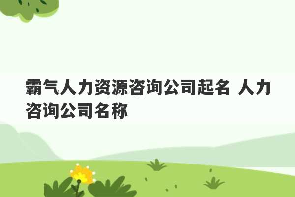 霸气人力资源咨询公司起名 人力咨询公司名称