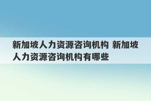 新加坡人力资源咨询机构 新加坡人力资源咨询机构有哪些