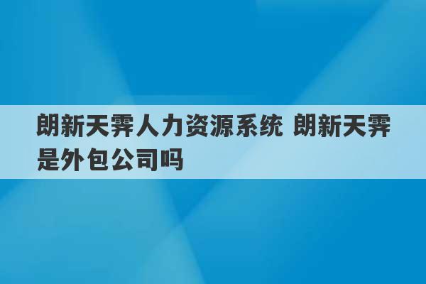 朗新天霁人力资源系统 朗新天霁是外包公司吗