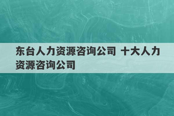 东台人力资源咨询公司 十大人力资源咨询公司