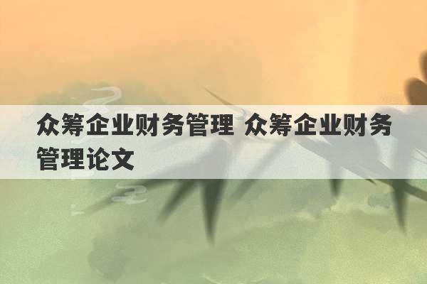 众筹企业财务管理 众筹企业财务管理论文