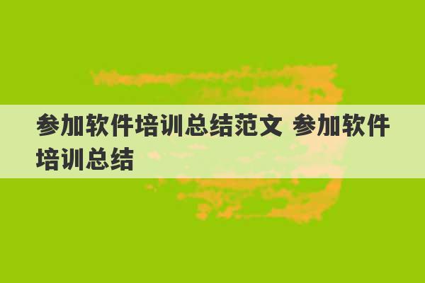 参加软件培训总结范文 参加软件培训总结