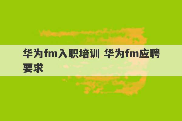 华为fm入职培训 华为fm应聘要求