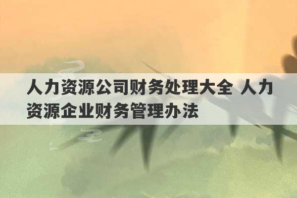 人力资源公司财务处理大全 人力资源企业财务管理办法