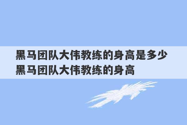 黑马团队大伟教练的身高是多少 黑马团队大伟教练的身高