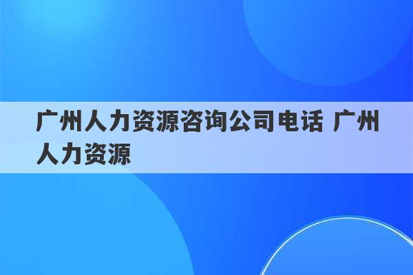 广州人力资源咨询公司电话 广州人力资源