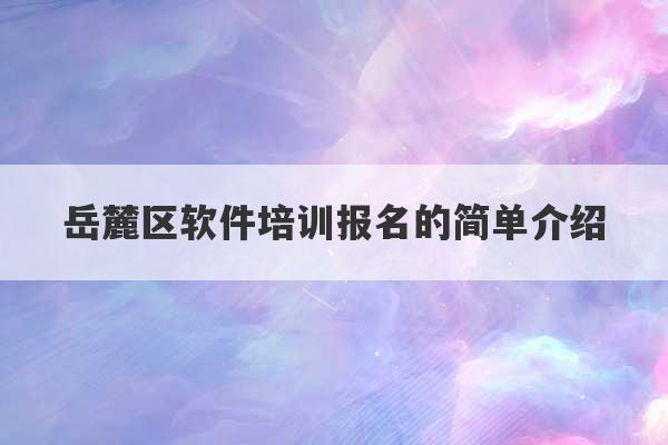 岳麓区软件培训报名的简单介绍