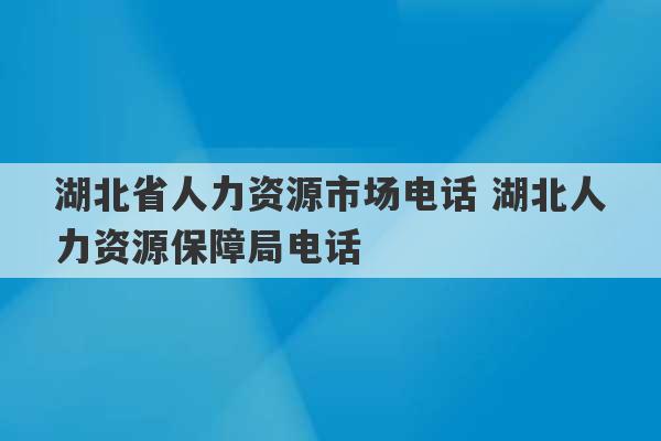 湖北省人力资源市场电话 湖北人力资源保障局电话