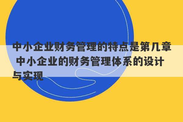 中小企业财务管理的特点是第几章 中小企业的财务管理体系的设计与实现