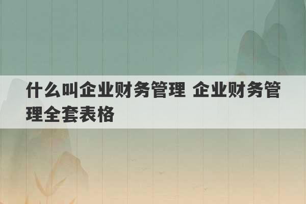 什么叫企业财务管理 企业财务管理全套表格