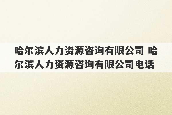 哈尔滨人力资源咨询有限公司 哈尔滨人力资源咨询有限公司电话