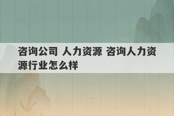 咨询公司 人力资源 咨询人力资源行业怎么样