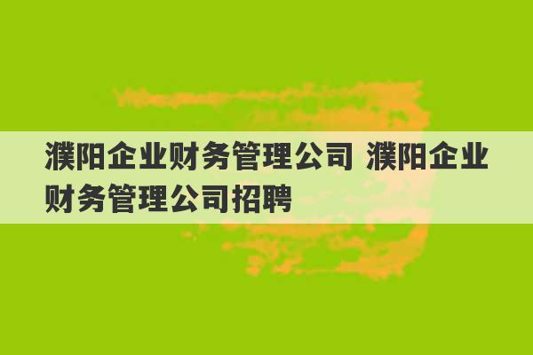 濮阳企业财务管理公司 濮阳企业财务管理公司招聘