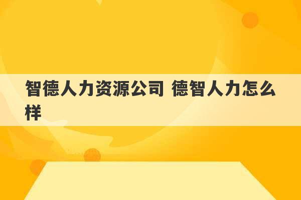 智德人力资源公司 德智人力怎么样