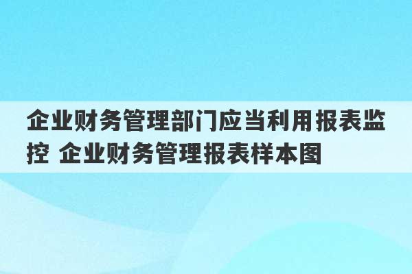 企业财务管理部门应当利用报表监控 企业财务管理报表样本图