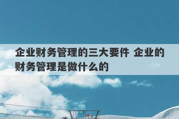 企业财务管理的三大要件 企业的财务管理是做什么的