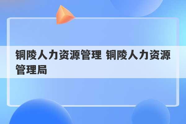 铜陵人力资源管理 铜陵人力资源管理局