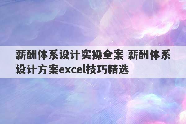 薪酬体系设计实操全案 薪酬体系设计方案excel技巧精选