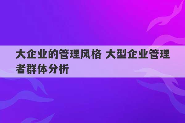 大企业的管理风格 大型企业管理者群体分析