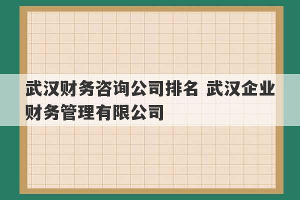 武汉财务咨询公司排名 武汉企业财务管理有限公司