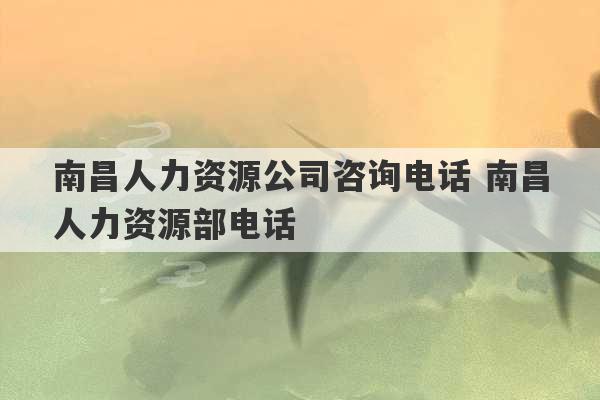 南昌人力资源公司咨询电话 南昌人力资源部电话