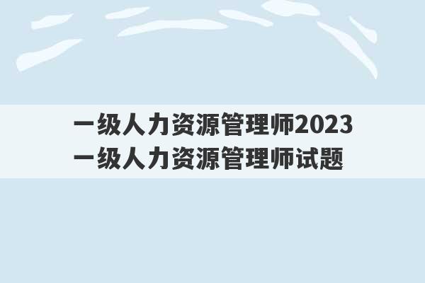 一级人力资源管理师2023
 一级人力资源管理师试题