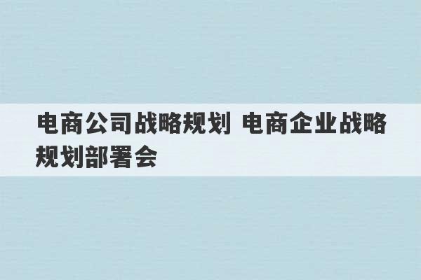 电商公司战略规划 电商企业战略规划部署会