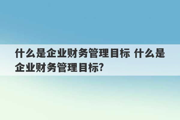 什么是企业财务管理目标 什么是企业财务管理目标?