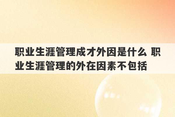 职业生涯管理成才外因是什么 职业生涯管理的外在因素不包括