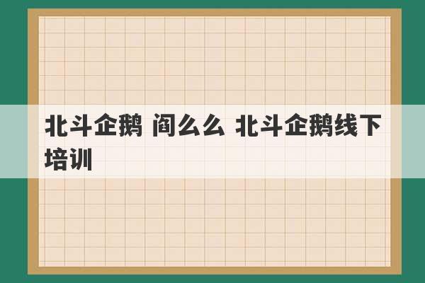 北斗企鹅 阎么么 北斗企鹅线下培训