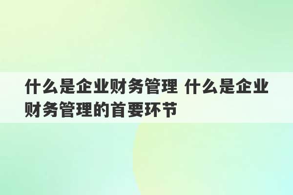 什么是企业财务管理 什么是企业财务管理的首要环节