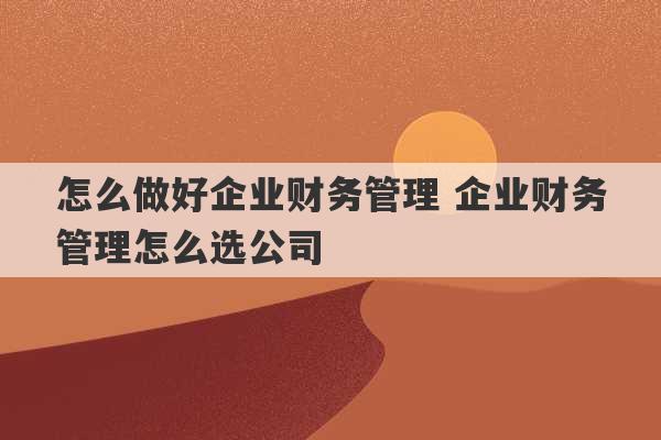 怎么做好企业财务管理 企业财务管理怎么选公司