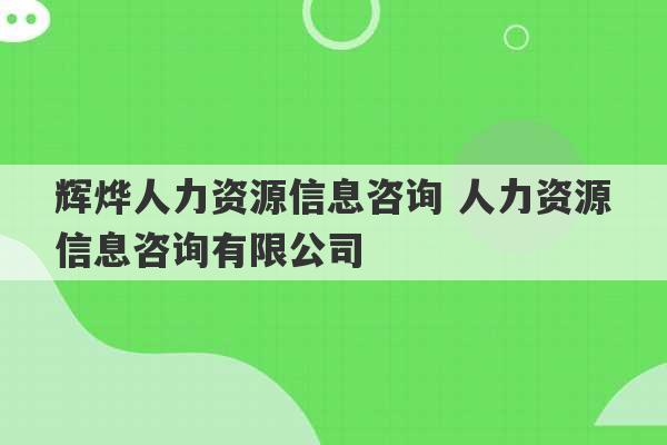 辉烨人力资源信息咨询 人力资源信息咨询有限公司