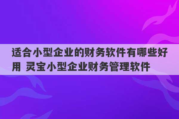 适合小型企业的财务软件有哪些好用 灵宝小型企业财务管理软件