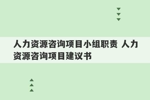 人力资源咨询项目小组职责 人力资源咨询项目建议书