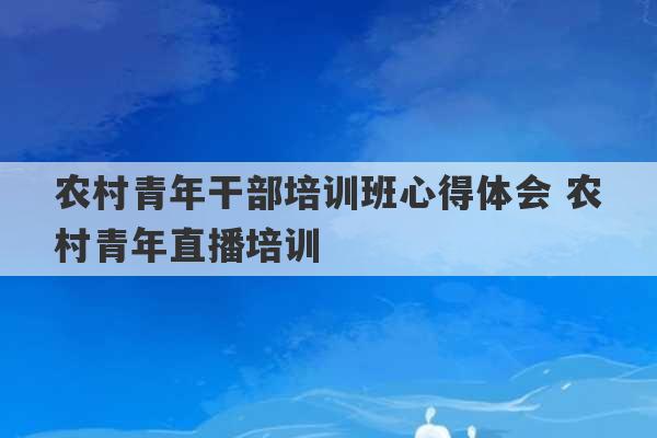 农村青年干部培训班心得体会 农村青年直播培训