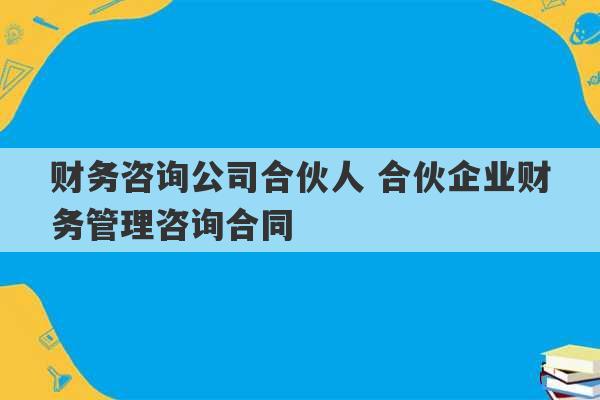 财务咨询公司合伙人 合伙企业财务管理咨询合同