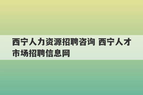 西宁人力资源招聘咨询 西宁人才市场招聘信息网