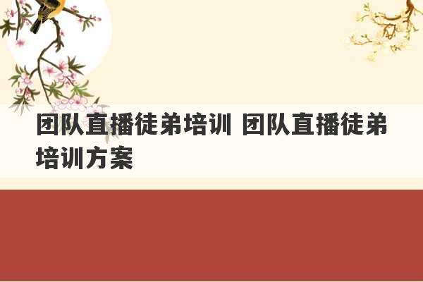 团队直播徒弟培训 团队直播徒弟培训方案