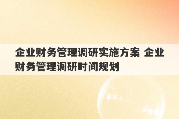 企业财务管理调研实施方案 企业财务管理调研时间规划